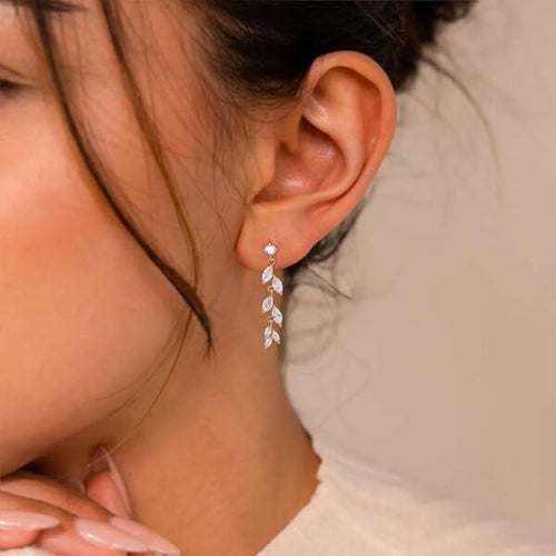 Women’s Dainty Leaf-Shaped Zircon Drop Earrings