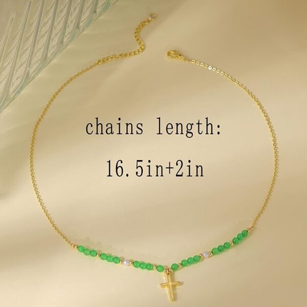 Women’s Gold Cross Necklace with Colorful Beads