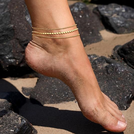 Women’s 2-Piece Gold Beaded Anklet