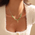 Women’s Gold Cross Necklace with Colorful Beads