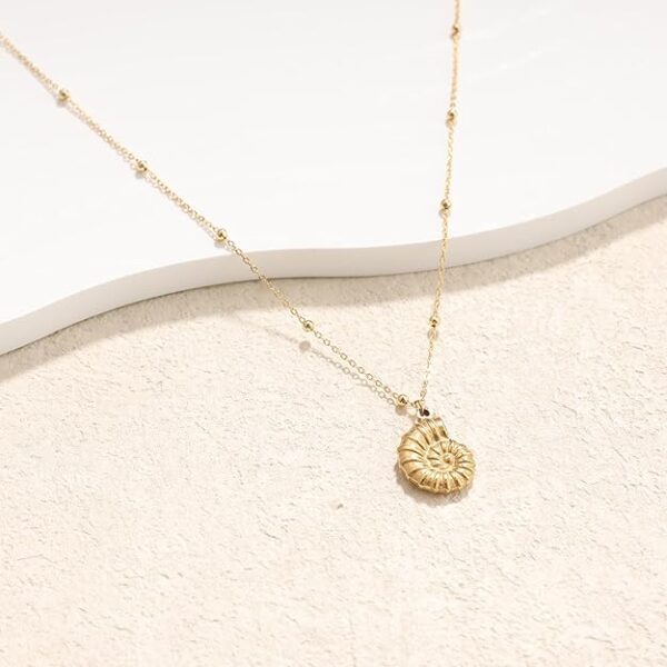 Women’s Gold Beaded Conch Shell Charm Necklace