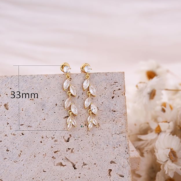 Women’s Dainty Leaf-Shaped Zircon Drop Earrings